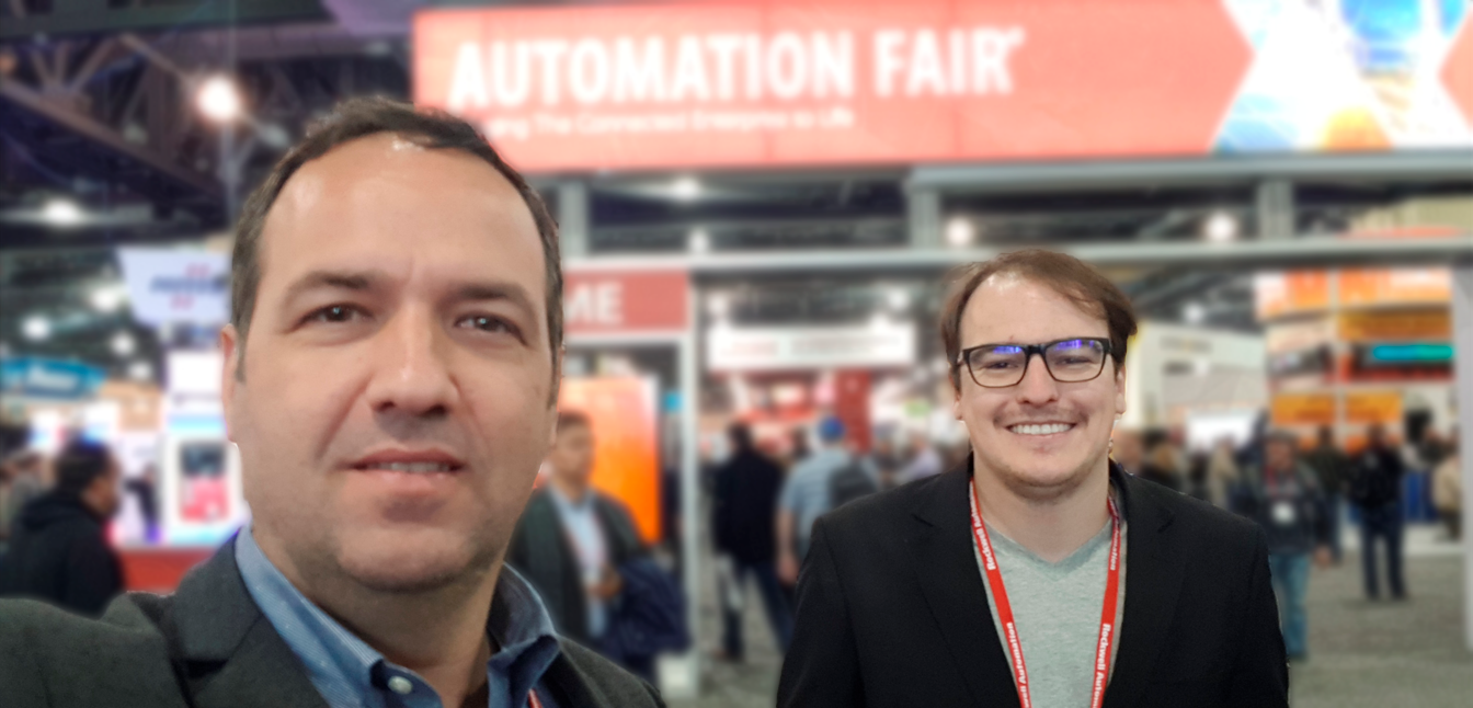 Automation Fair, na foto o colaborador Lourival e Marcelo da LMLogix no evento de 2018